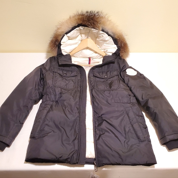 NWT$990 Moncler Kid's Menue Fox Fur Black White Down Puffer Jacket Sz 12A (9-10) - Picture 8 of 16
